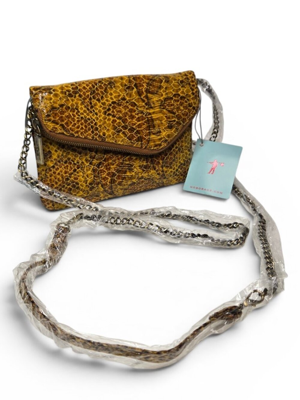 NWT Hobo Daria Snake Pattern Clutch Purse Womens Yellow Removable Chain Strap